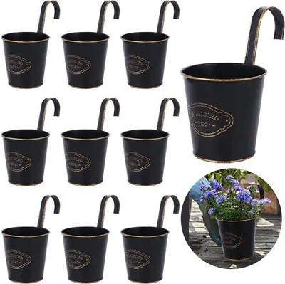 Produktbild von Famanu Hängende Blumentöpfe Vintage - 10 Stück - Metall mit abnehmbaren Haken