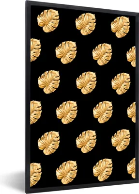 Produktbild von MuchoWow® MuchoWow® Gerahmtes Poster Gold - Monstera - Muster 40x60 cm - Poster mit zchwarzem Bilderrahmen - Papierdruck - Wandbilder