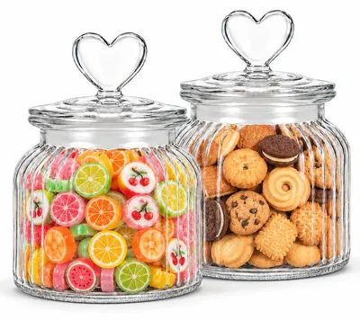 Produktbild von Bonbonglas 2er Set 650 ml, Vorratsglas aus Glas mit Deckel, luftdicht, für Süßigkeiten, Kekse, Nüsse und Müsli