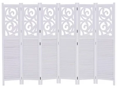 Image de Paravent T568, cloison de séparation, brise-vue, séparation d'espace, motifs décoratifs, pliable, bois de paulownia, 170 x 240 cm ~ blanc