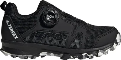 A black Adidas Terrex Agravic Boa K shoe is shown from the side against a white background.