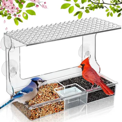 Produktbild von Vogel-Futterhaus transparent, 23,8 x 16,5 cm, mit Saugnäpfen und Sitzstange, für die Fensterbefestigung