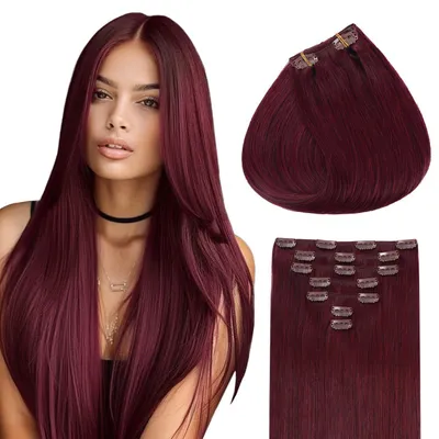 Immagine prodotto di Extension per capelli naturali, colore borgogna, 40 cm, 70 grammi, confezione da 7 pezzi