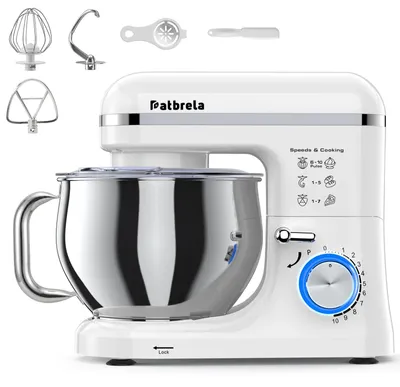 Produktbild von Küchenmaschine - 5 l Knetmaschine - Edelstahlschüssel - 10 Geschwindigkeiten - Knethaken, Rührer, Schneebesen - Für Brotteig, Kuchen, Plätzchen