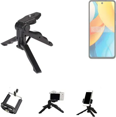 Produktbild von K-S-Trade Stativ Tisch-Ständer Dreibein Handy-Stativ Ständer kompatibel mit ZTE Axon 60 Lite Mini-Stativ Smartphone Tripod Handy-Stativ aus Plastik