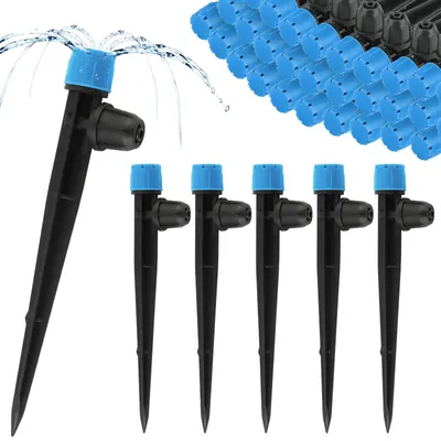 50 Tropfbewässerungsdüsen 1/4 Zoll, 360° verstellbar, 8 Löcher, Blau