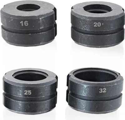 Four metal press jaws with numbers indicating their size, arranged in a 2x2 grid on a white background.
