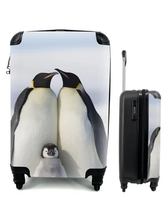 Produktbild von MuchoWow® Koffer Handgepäck Trolley Rollkoffer Kleine Reisekoffer mit 4 Rollen - Pinguin - Familie - Schnee - Cabin Size < 55x40x23 cm & 55x40x20 cm - Fotokoffer - Kabinenkoffer - Boardgepäck - Reise-Box - Reisekoffer - Reisegepäck - Koffer mit Bild - Trolley für Kinder