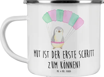 Produktbild von Mr. & Mrs. Panda Teetasse Sich in einer neuen Sportart versuchen - Weiß - Geschenk, Neues lernen, Spaß am Sport, Emaille Tasse, Teebecher, Trost, Becher, Lebensfreude