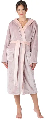 Image de Peignoir long pour femme Bellivalini avec capuche et ceinture BLV50-168 (rose poudré/rose, M)