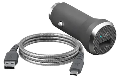 Image de Force Power, chargeur de voiture 2.4A avec câble micro-USB vers USB-A 1,2m, gris