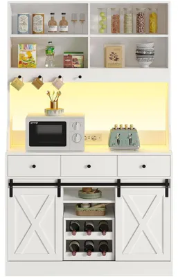Produktbild von Küchenschrank Sideboard mit LED, Steckdose, Weinregal, 3 Schubladen, Weiß, 103.5x40x180 cm