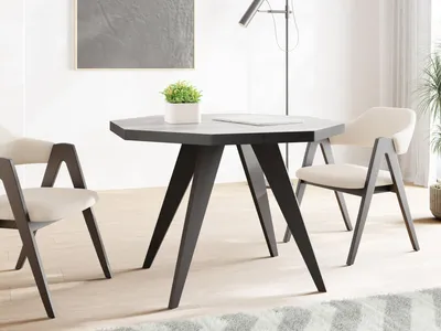 Produktbild von Moderner Runder Ausziehbarer Esstisch Diamond mit Schwarz Holzbeinen – Erweiterbar bis 200 cm, ideal für 4 bis 8 Personen - Loft-Stil Tisch für Esszimmer oder Küche - Beton Grau