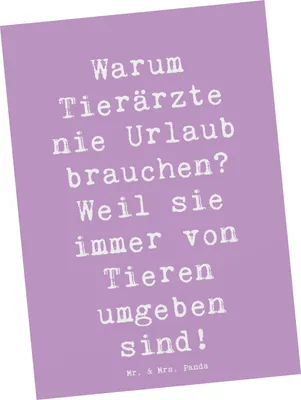 Produktbild von Mr. & Mrs. Panda Postkarte Spruch Tierarzt Freude - Lavendeltraum - Geschenk, Ansichtskarte, witziger Tierarztslogan, Liebe zu Tieren, zum Tier, bildkarte, Grußkarte