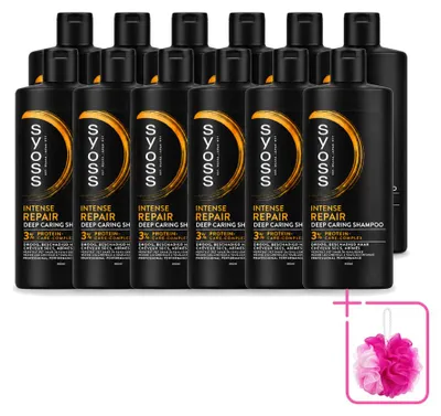 Image de 12 flacons de shampooing réparateur Syoss pour cheveux secs et abîmés, 440 ml - Pack économique - 12 pièces