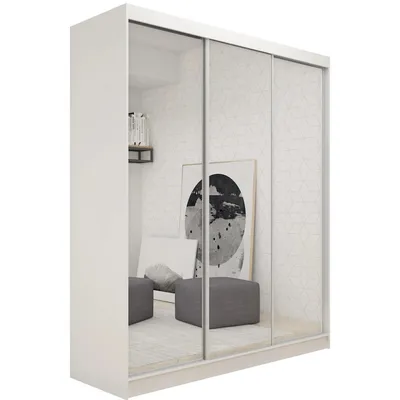 Produktbild von Schrank mit Schwebetüren DEBRA - 180cm Kleiderschrank mit Spiegeln & Kleiderstangen (Weiß)