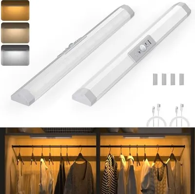 Produktbild von Wobane Garderobe Beleuchtungsbewegungssensor, 3 Lichtfarben, dimmbar, Augenschutzdesign, wiederaufladbare LED -Schrankbeleuchtung, drahtloser Nachtsch