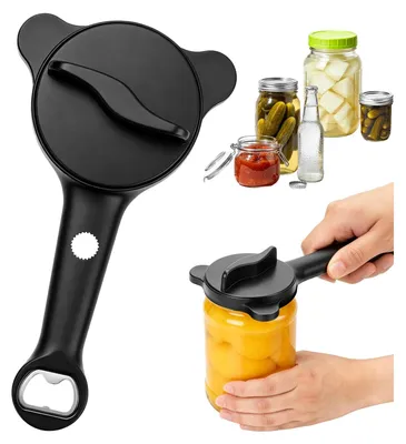 Multifunktionaler Glas- und Deckelöffner, verstellbar, 4-in-1, schwarz