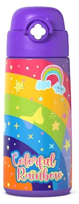 Produktbild von Trinkflasche Kinder Edelstahl 500ml Thermosflasche Auslaufsicher Regenbogen-Lila