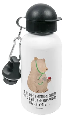 Produktbild von Mr. & Mrs. Panda Trinkflasche Bär Arzt - Weiß - Geschenk, Kinder, Professorin, Doktor, outdoor, Kindergarten, Teddy, Professor, Wasserflasche, Ärztin, Kita