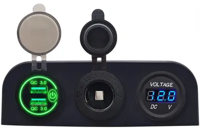 Produktbild von ProRide 12V USB-Autolader 2 Ports QC3.0 mit Voltmeter, 3-fach Panel