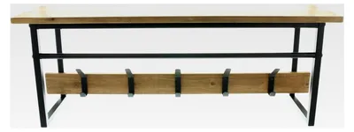 Produktbild von Wandgarderobe aus Holz und Metall, schwarz, mit 5 Doppelhaken und Ablage