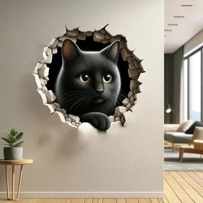Katze im 3D-Mauerdurchbruch – Decords Wandtattoo, Produktansicht 1