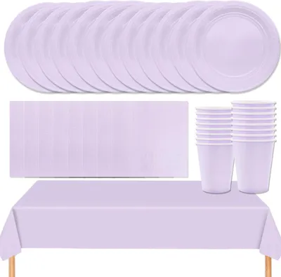 Productafbeelding van Partytafelset 53-delig, lichtlila, met borden, bekers en servetten, voor verjaardagen