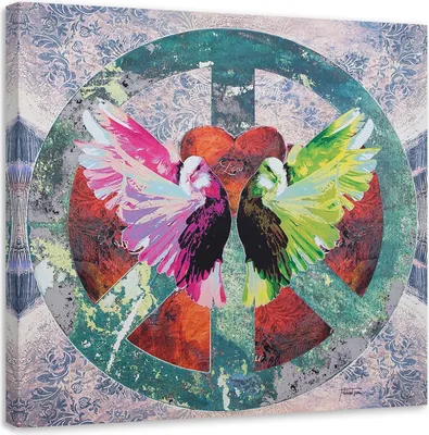 Produktbild von Leinwandbild friedenszeichen und vögel 60x60 cm Feeby farbe wandbild bereit zum aufhängen