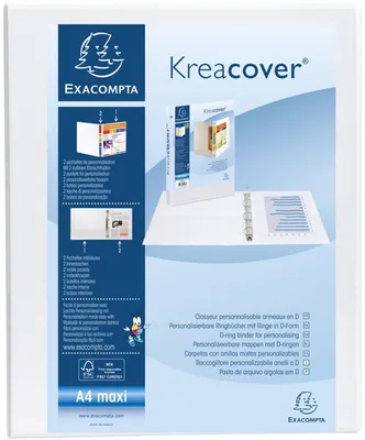 Zdjęcie produktu dla Segregator ringowy Exacompta PP 2 ringi 20 mm D DIN A4 Maxi Kreacover Biały