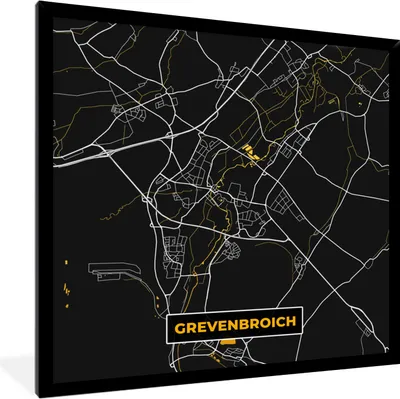 Produktbild von MuchoWow® Gerahmtes Poster Schwarz und Gold - Stadtplan - Grevenbroich - Deutschland - Karte 40x40 cm - Poster mit Schwarzem Bilderrahmen Wandposter Rahmen Foto Bilder - Mit Rahmen - Wanddekoration Schlafzimmer