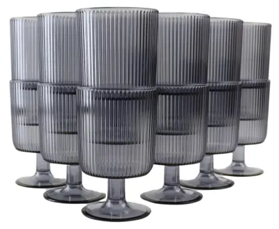 Produktbild von Set mit 12 wiederverwendbaren Kunststoff-Weingläsern – 300 ml – Grau und transparent