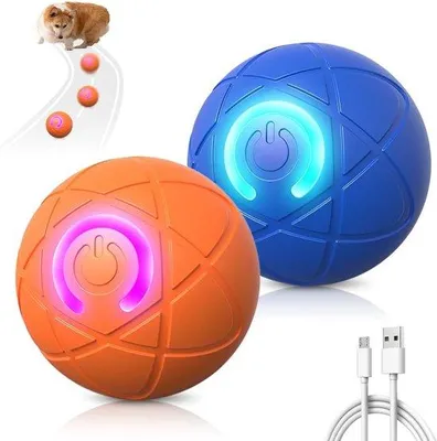Produktbild von Elektronische Hundebälle mit LED-Licht - Bewegende Hundebälle - Automatische Hundebälle mit Triller - Trillende Hundebälle mit LED-Licht - Duurzame elektronische Hundespielzeug - Oplaadbare Hundebälle (2er-Pack)