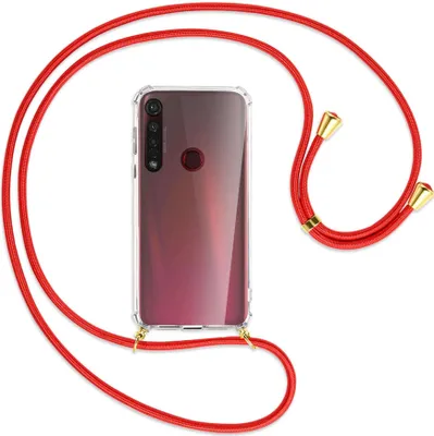 Produktbild von Handykette Backcover-Schutzhülle mit Band (Metall goldfarben) für Motorola Moto G8 Plus - rot