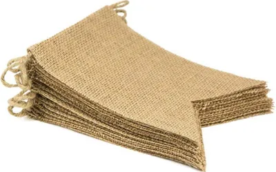 Image de 48 pièces bannières en toile de jute, décor bricolage pour anniversaire de mariage et fête (queue d'hirondelle, 36ft)