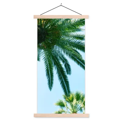 Produktbild von MuchoWow® Textilposter Palmwedel - Himmel - Sommer - Tropisch 60x120 cm mit holzfarbenen Rahmen - Holz