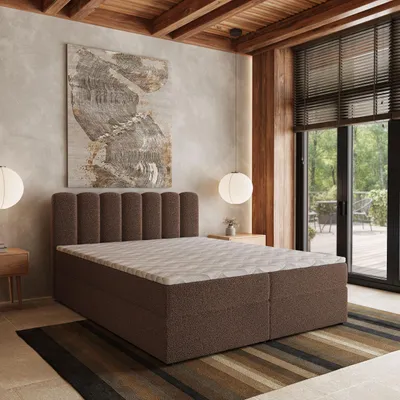 Produktbild von Masseno Boxspringbett SOLIA 160x200 cm Komplett-Set mit Bonell Matratze und Topper, Polsterbett mit Bettkästen -Braun, QUELLE 25
