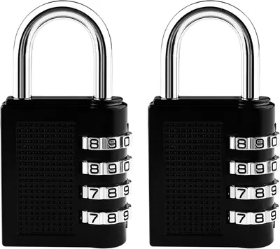 Produktbild von 2 Stück Zahlenschlösser, 4-stelliges Vorhängeschloss aus Zinklegierung mit individuellem Zahlencode, geeignet für Schule, Spinde und Fitnessstudios