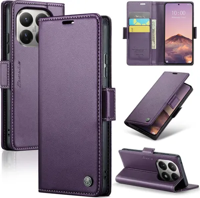 Image de Housse en cuir pour Xiaomi 15T Portefeuille Porte-cartes Housse de protection avec fonction stand Violet
