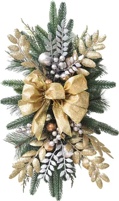 Produktbild von Weihnachtskranz, Weihnachtsgirlande mit Beeren-Ornament, Weihnachtstreppengirlande mit LED-Lichtern,Weihnachtsdekoration, 45 cm, golden