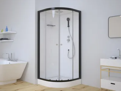 Zdjęcie produktu dla Marwell, prysznic kompletny Black Round 90x90x217 cm – kabina ćwierćokrągła z brodzikiem w zestawie