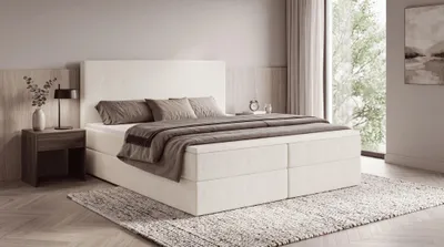 Produktbild von Boxspringbett SENTO 180x200 cm mit Bettkasten, Bonell-Matratze H3 und Topper – Bouclé Creme