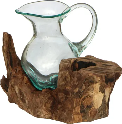 Produktbild von Wogeka - Glas-Kanne auf Wurzelholz Teakholz Bali  Krug M