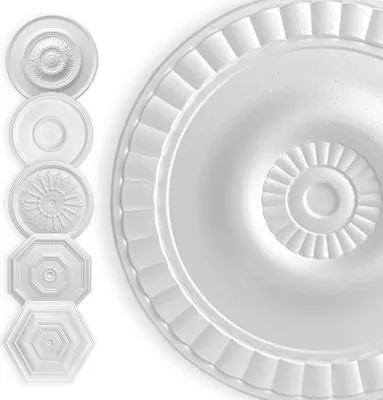 Produktbild von HEXIM Stuckrosette Styropor EPS weiß, Deckenrosette rund & eckig, Innendekor für Decke & Wand, Steckrosette Verzierung Decke Ornamente Wohnzimmer Dekorbau (40x40cm Meeresleuchten)