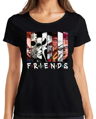 Produktbild von FRIENDS Horror Ikonen Jason Michael Pennywise Freddy Chucky Kult Damen T-Shirt, Schwarz, XL