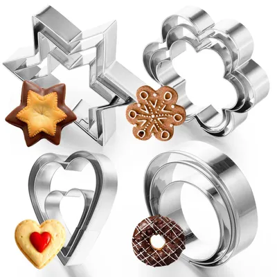 Produktbild von 12-teiliges Ausstechformen-Set – Edelstahl – Rund, Herz, Stern, Blumen – Für Kekse und Fondant