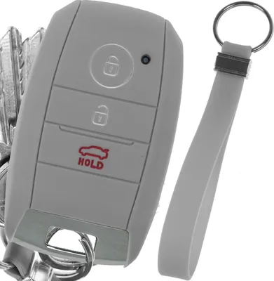 Produktbild von Auto Schlüssel Silikon Schutz Hülle + Schlüsselband Grau Kompatibel mit KIA Picantio Rio Ceed Soul Sportage Stonic 3 Tasten KEYLESS SMARTKEY