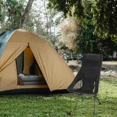 Produktbild von Faltbarer Campingstuhl mit hoher Rückenlehne – tragbarer Outdoor-Stuhl für Camping, Strand und Reisen, inklusive Tragetasche – schwarz