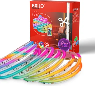 Immagine prodotto di Briloner COB LED Strip 3m, telecomando, modalità colore RGB IC, bianco