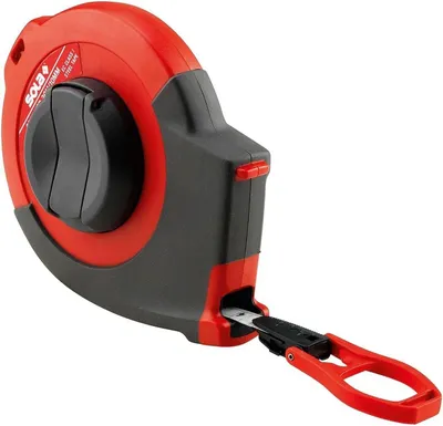 Produktbild von - Maßband 30m / 10 mm mit 3:1 Getriebe - Stahlband, weiss lackiert mit mm Skala - Genauigkeitsklasse I - Bandmaß mit Multifunktions-Endhaken - Metermaß Länge - 30m, 10mm